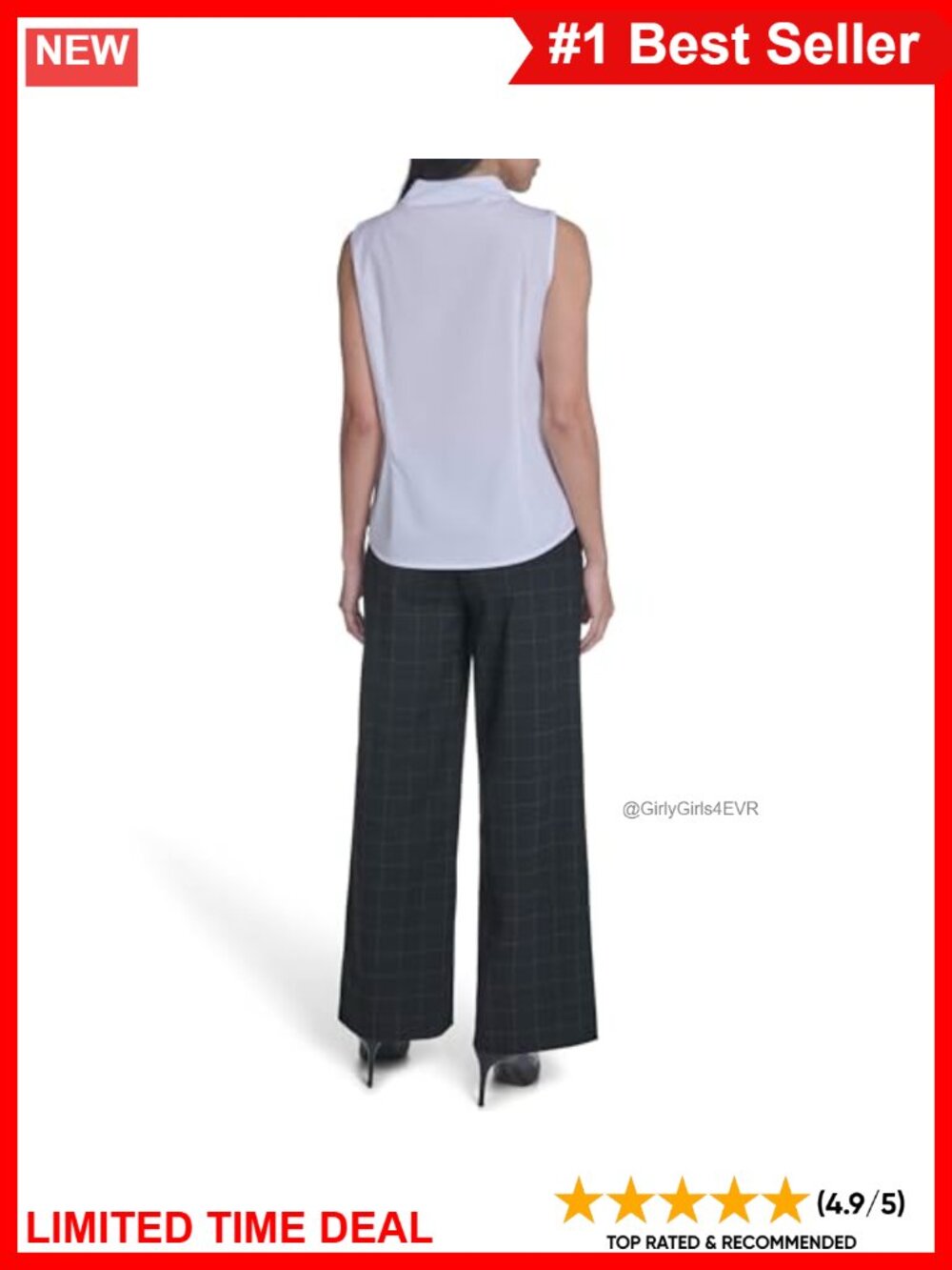 Sleeveless Button Down Collared Blouse Regular Fit Workwear - Picture 5 of 5